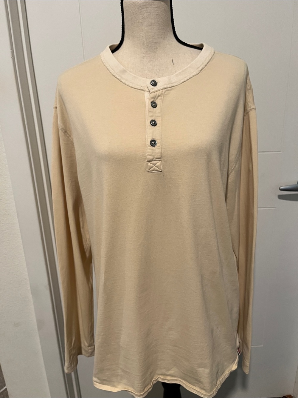 Carbon 2 Cobalt Cream Front Button Classic Long-Sleeve Henley Shirt